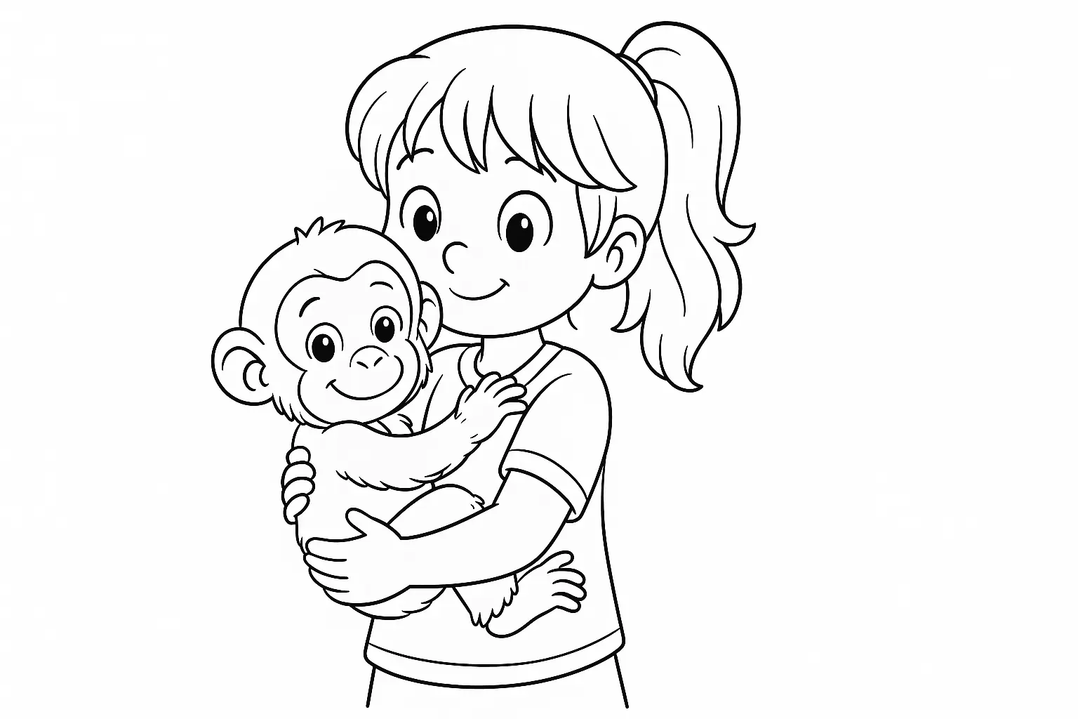 Girl with Baby Monkey Coloring Page: Free PDF Download