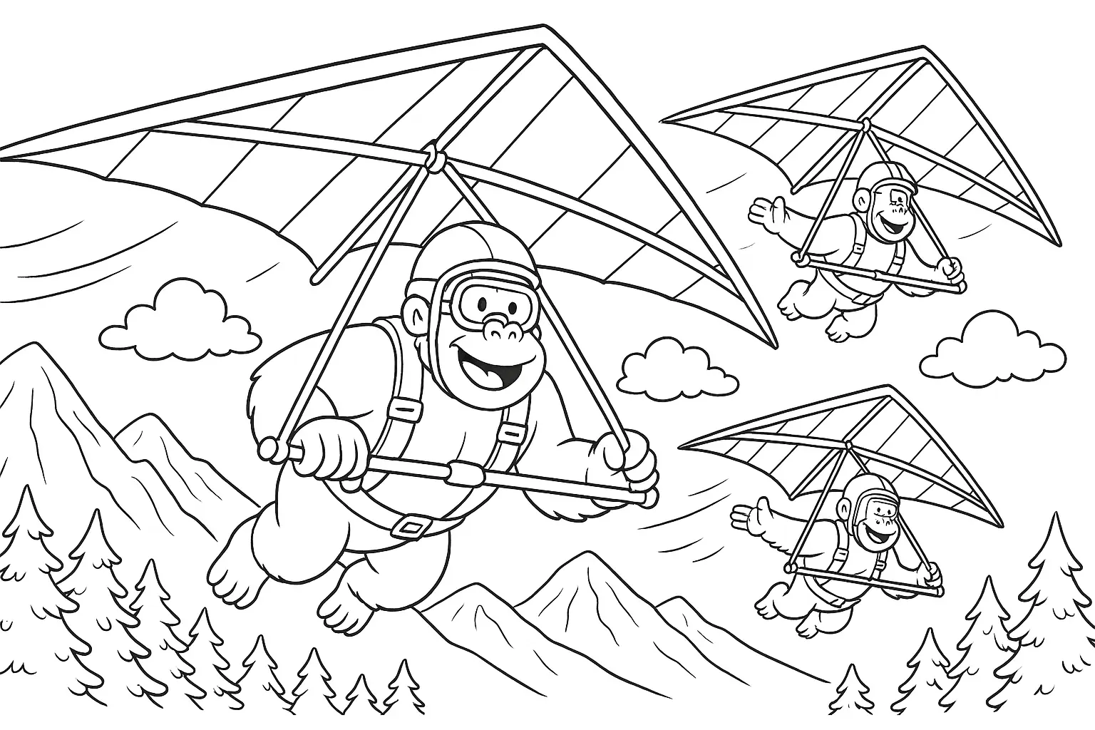 Gorillas with Hang Gliders Coloring Page