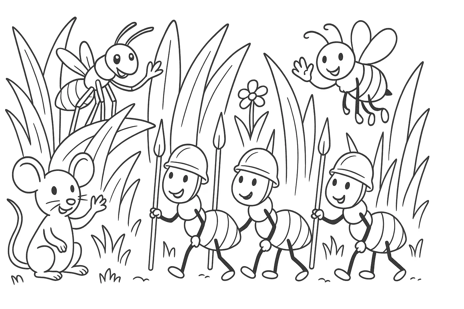Maus und Insekten – kindgerechtes Ausmalbild kostenlos