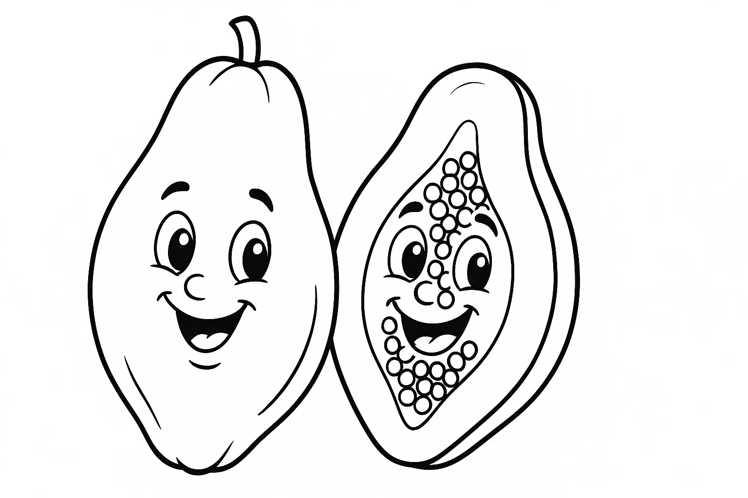 Papaya Ausmalbild – exotische Frucht zum Ausmalen als PDF