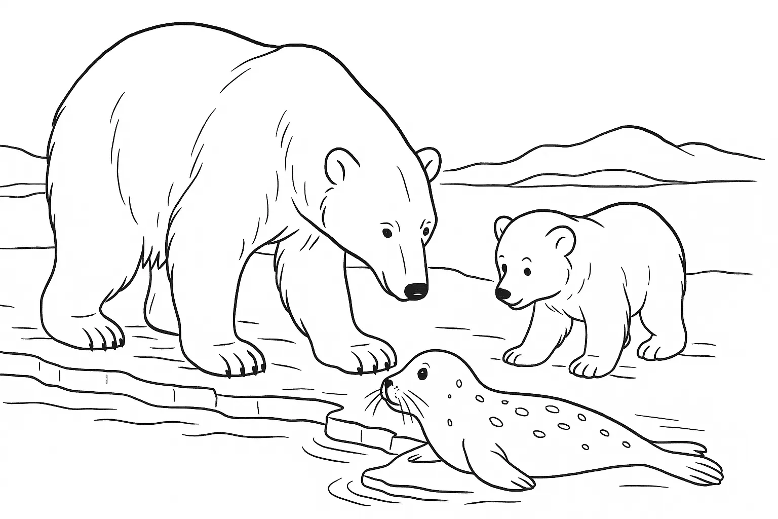 Eisbären und Robbe – arktisches Ausmalbild für Kinder