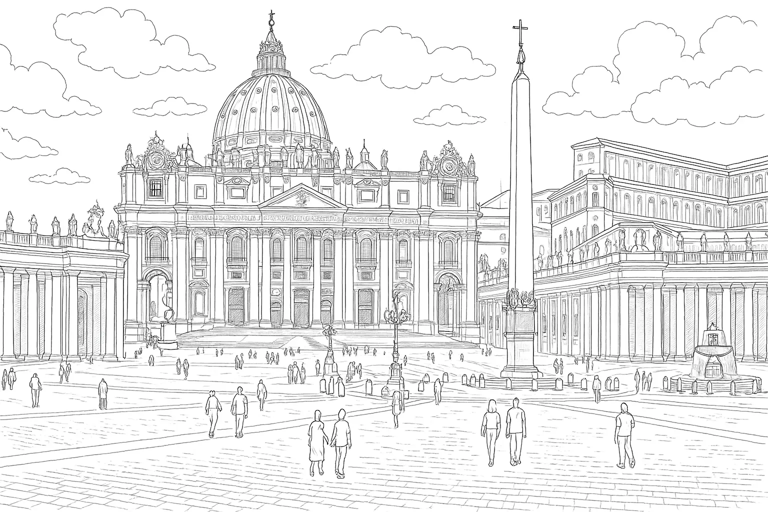 Petersdom Rom – Ausmalvorlage für Kinder &amp; Schulprojekte