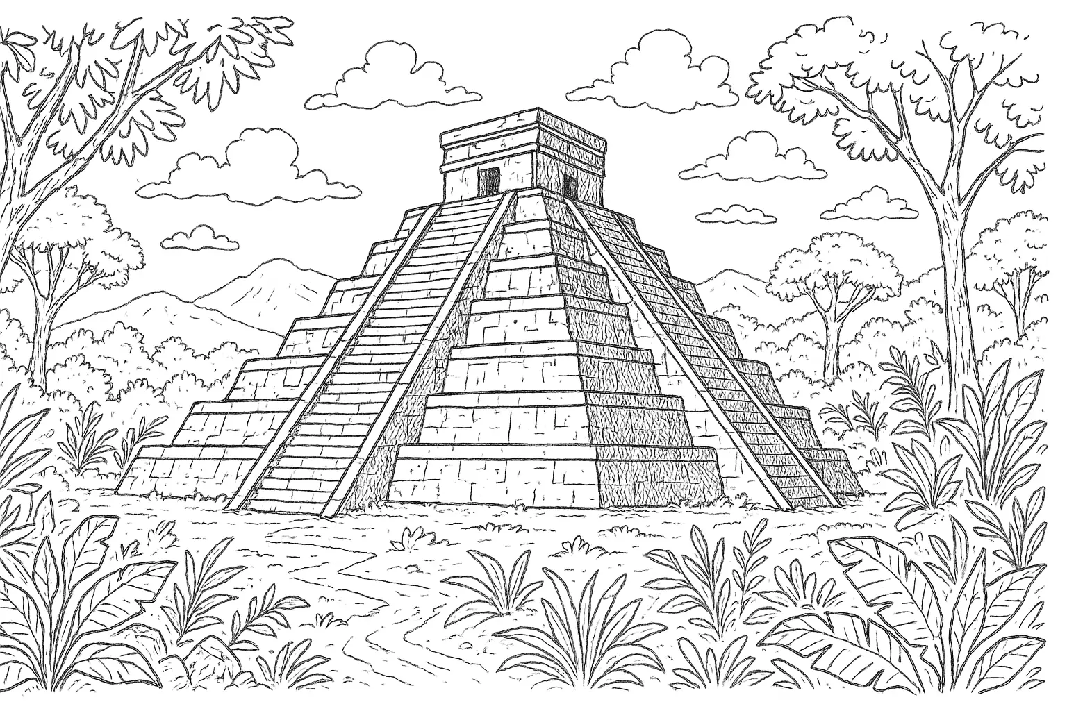 Step Pyramid Coloring Page: Jungle &amp; Ancient Ruins