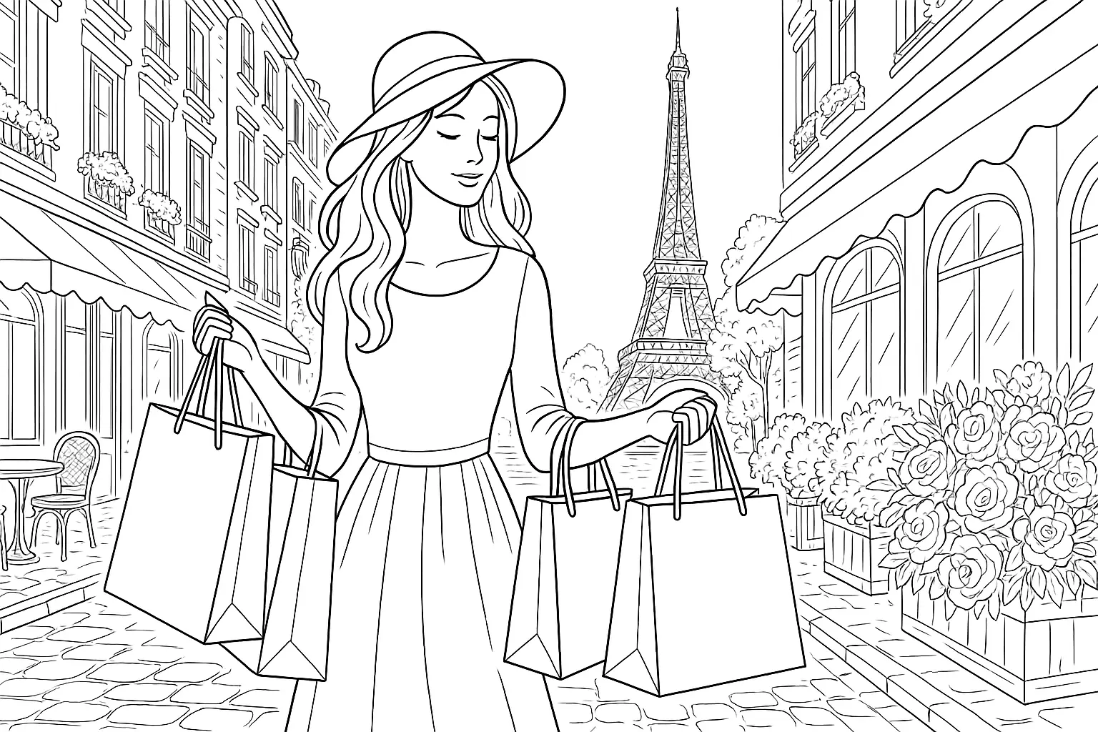 Stilvolles Ausmalbild – Shopping in Paris entdecken