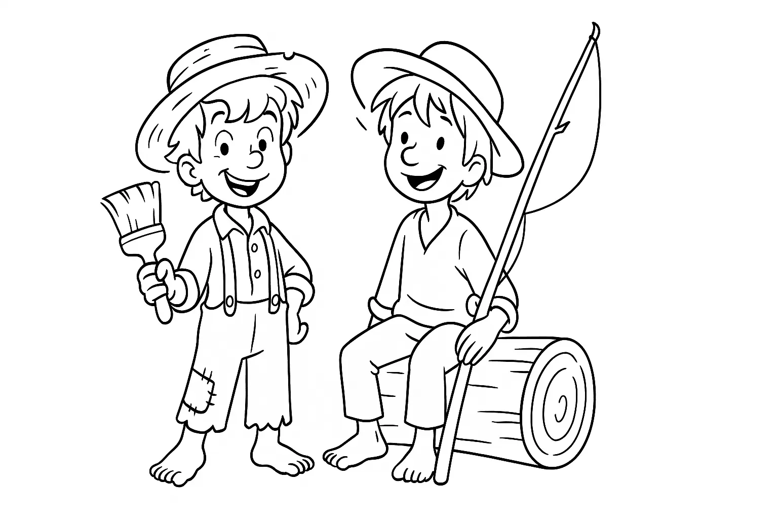 Tom Sawyer &amp; Huckleberry Finn – kostenlose Ausmalvorlage