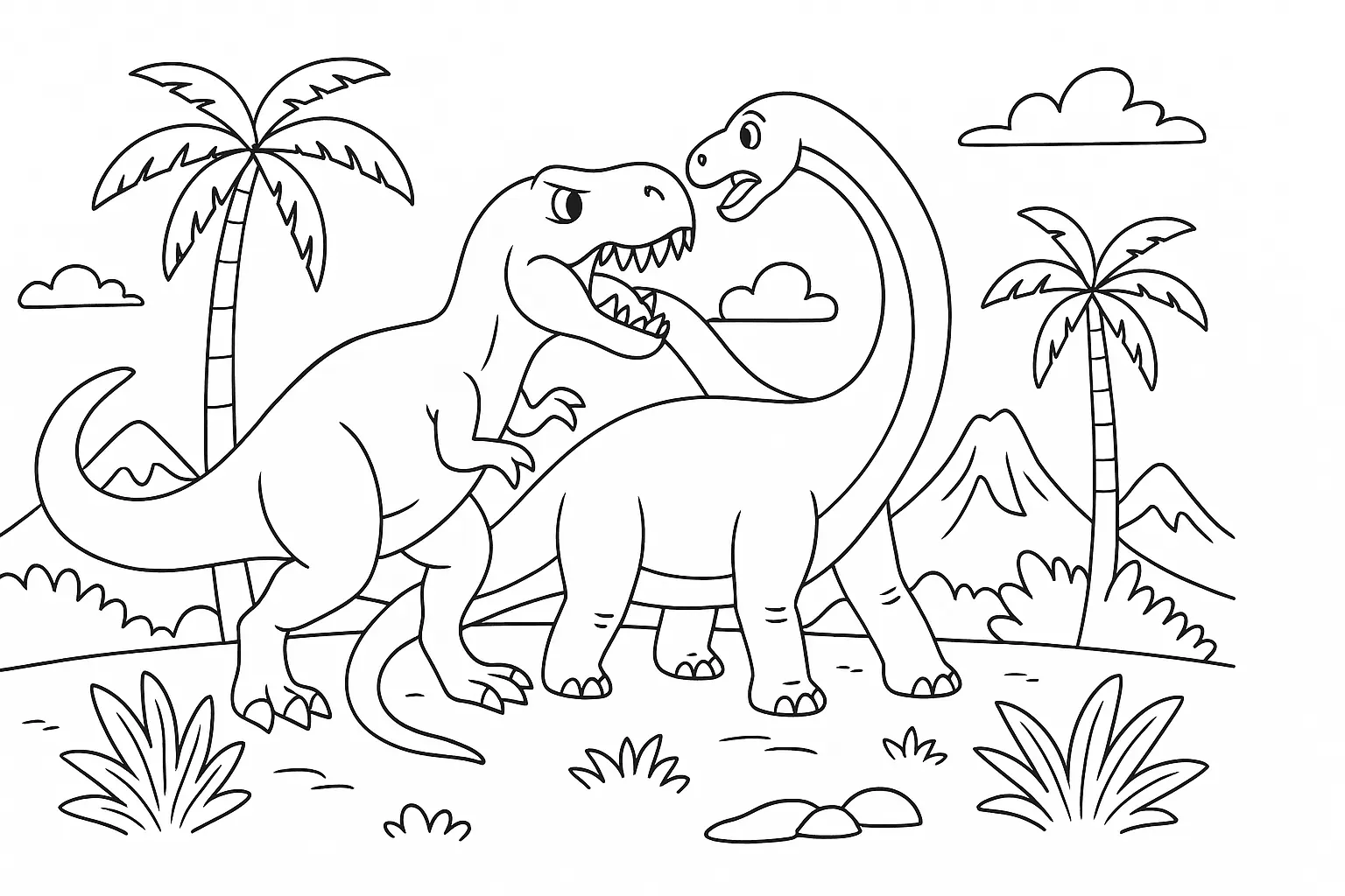 Tyrannosaurus & Brachiosaurus – Urzeit-Ausmalbild