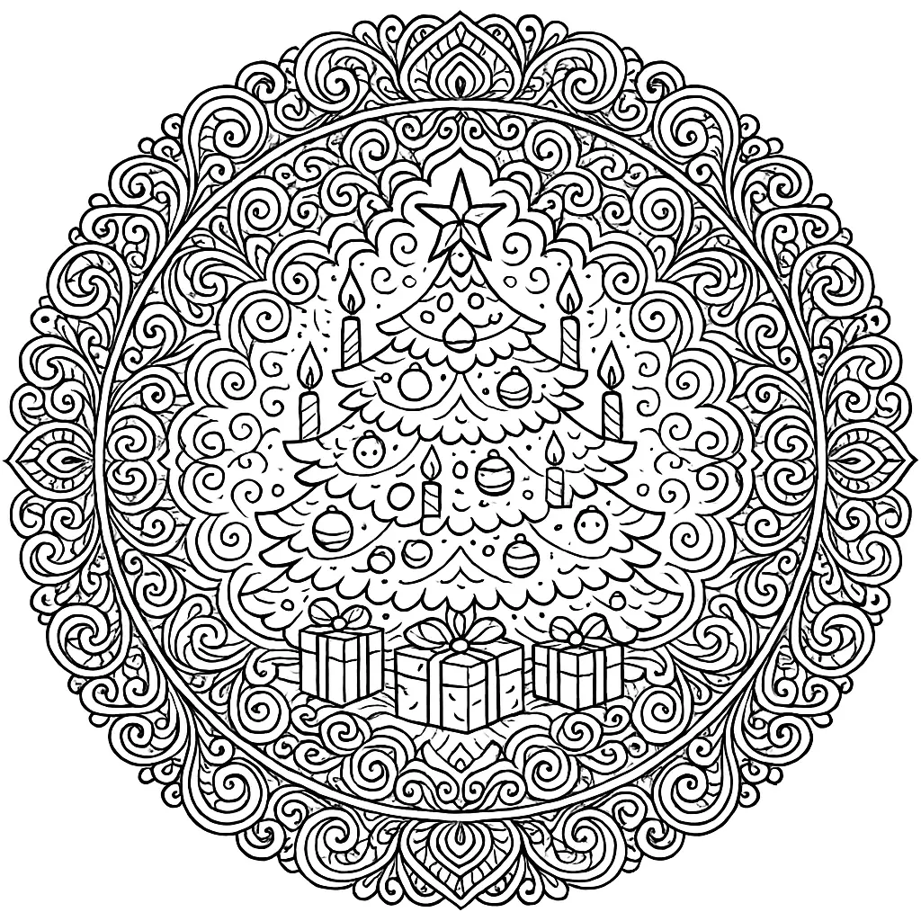 Árbol de Navidad con regalos para imprimir