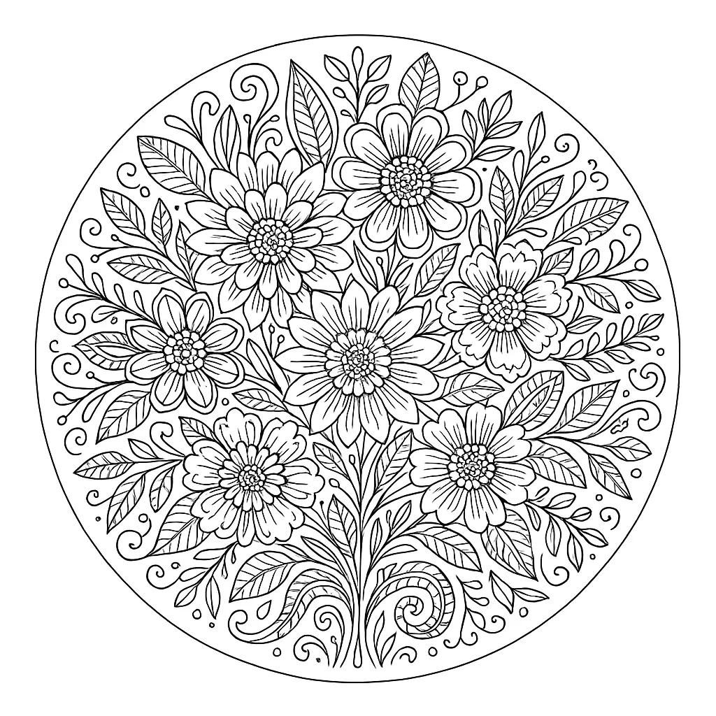 Komplexe Blumenmuster als Malvorlage