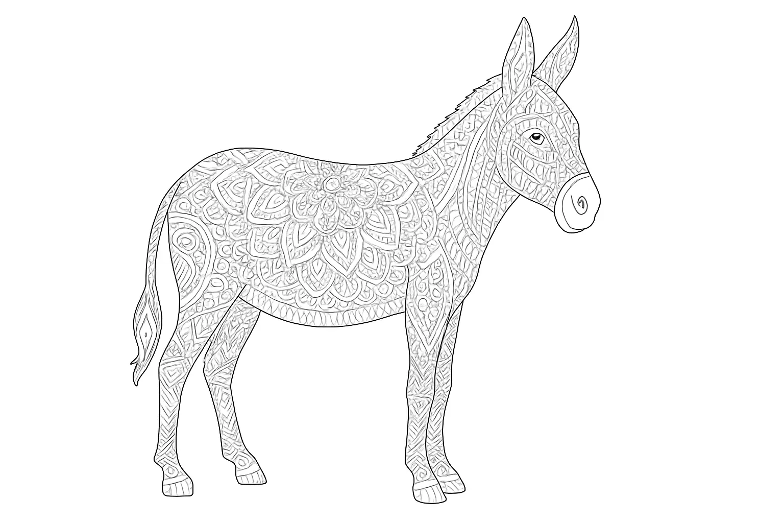 Esel als detailreiches Ausmalbild