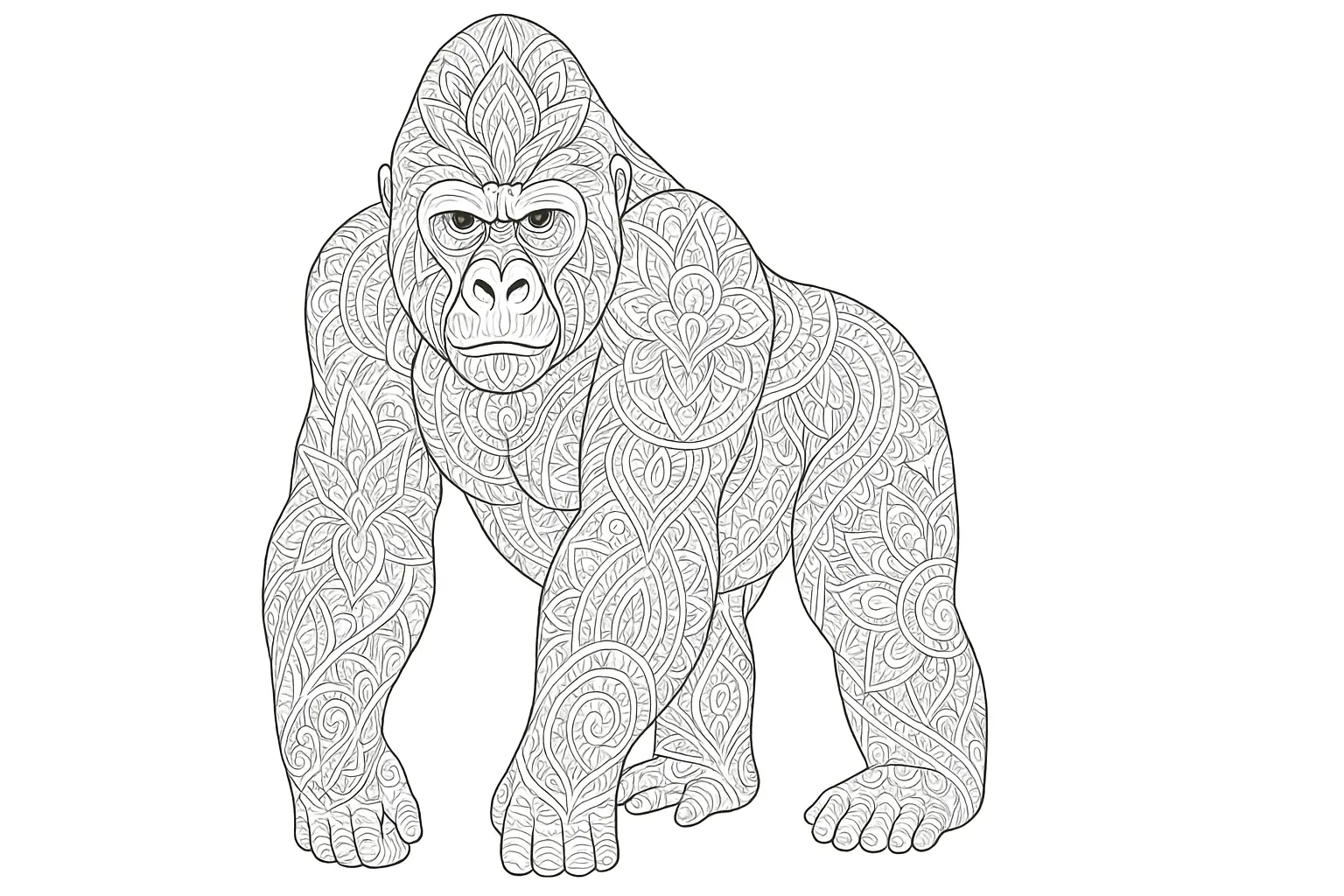 Gorilla als detailreiches Ausmalbild