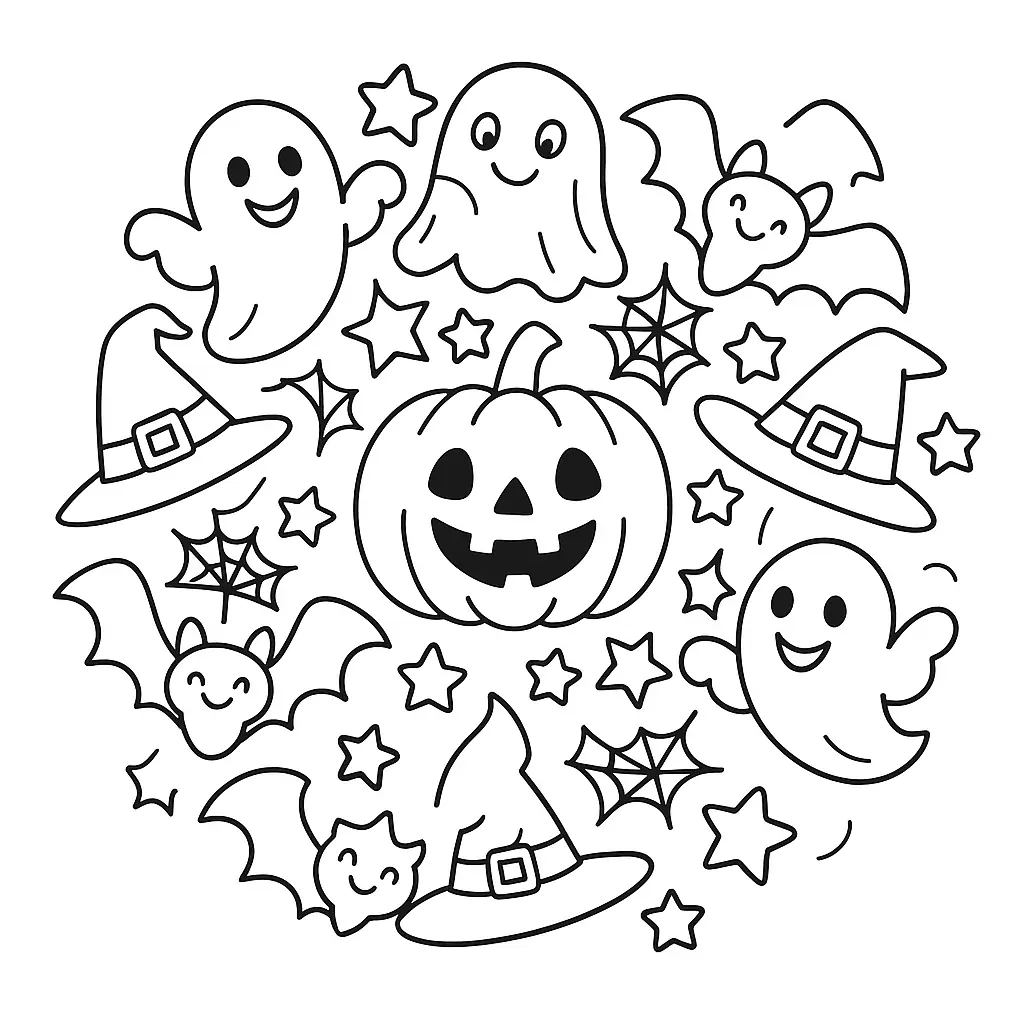 Halloween-Mandala – Kindgerechtes Ausmalbild als PDF