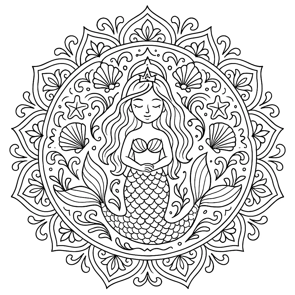 Meerjungfrau zum Ausmalen für Kinder