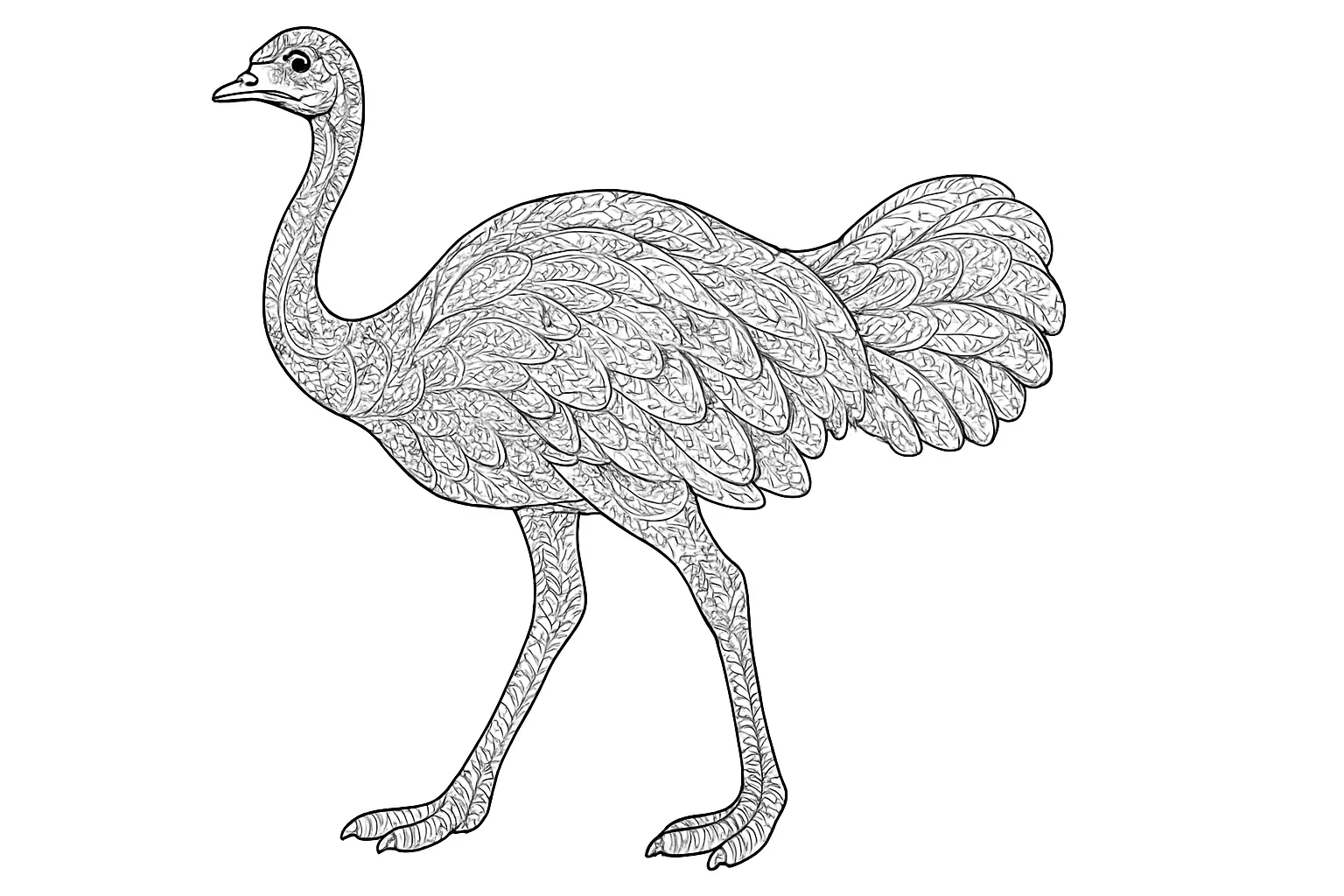 Struzzo come disegno dettagliato da colorare
