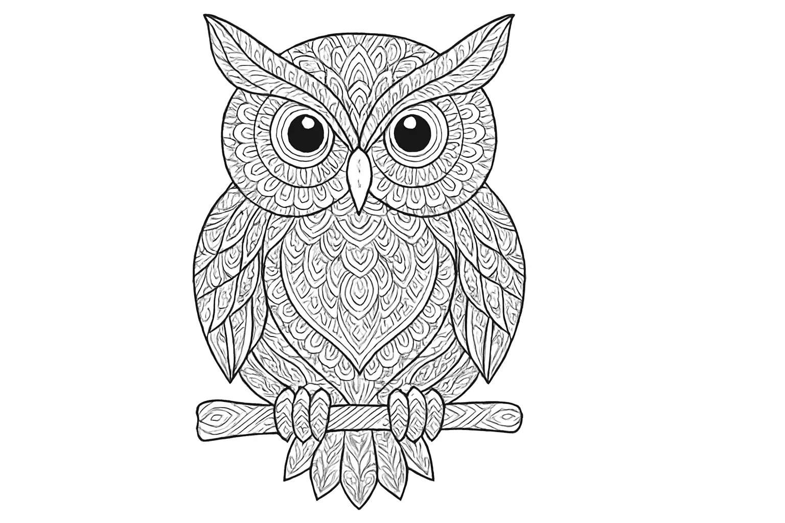 Eule als detailreiche Malvorlage