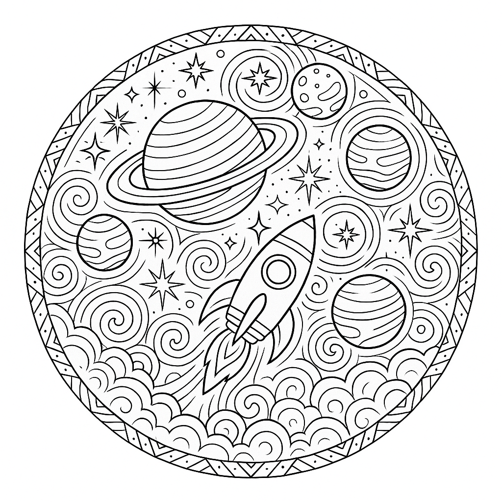 Space Motif with Planets for Children