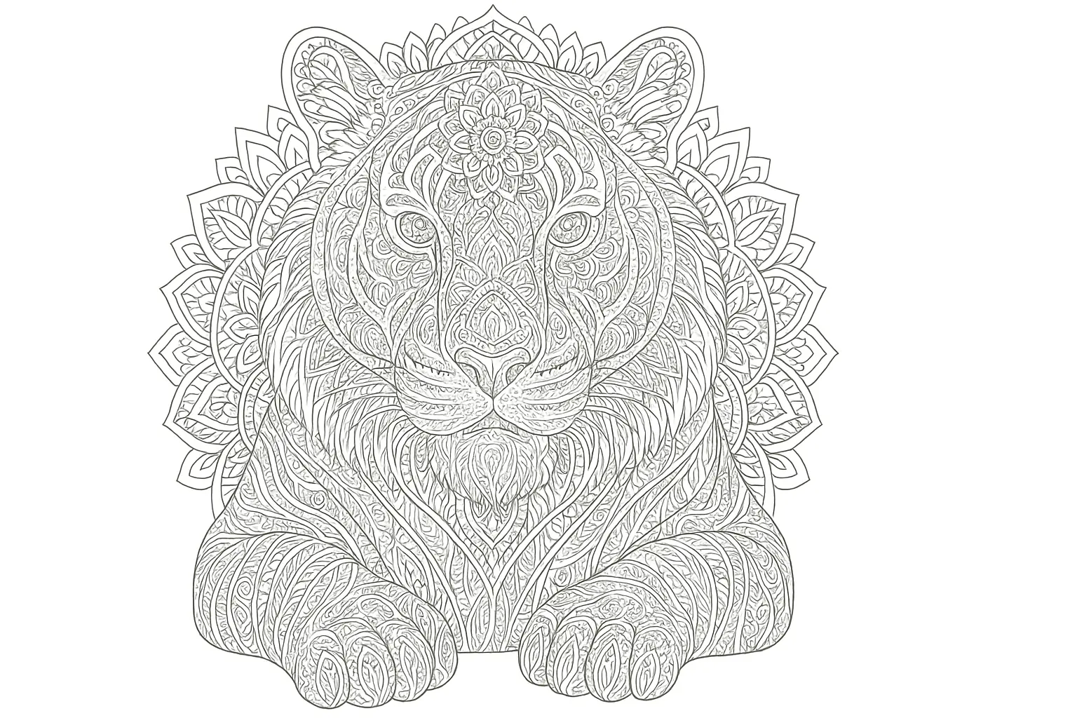 Tigerkopf als detaillierte Malvorlage