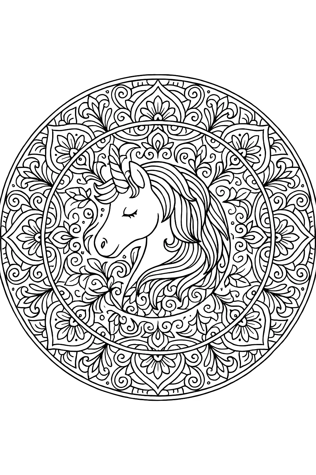 Einhorn als detailliertes Ausmalbild