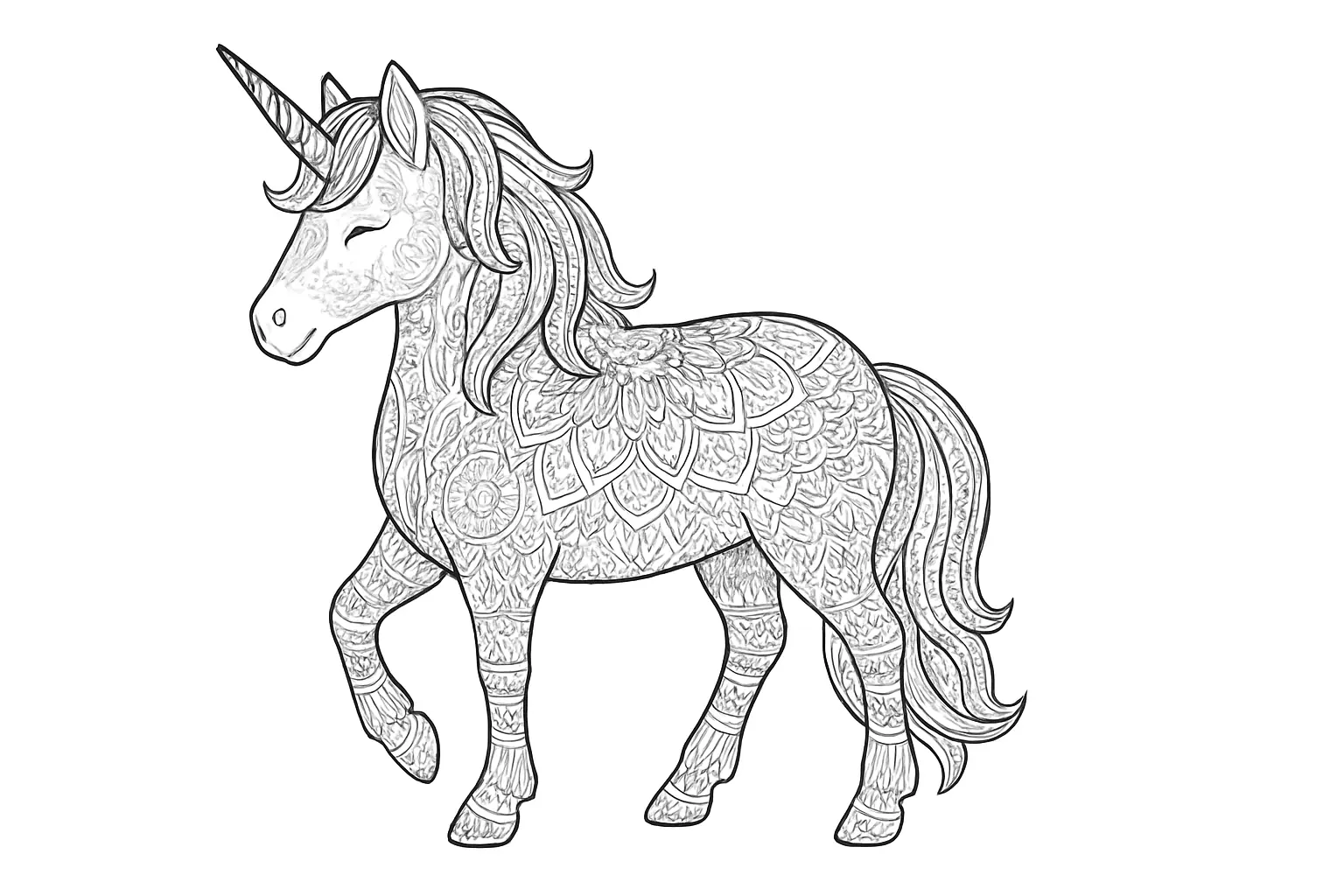 Einhorn in kunstvollen Mustern