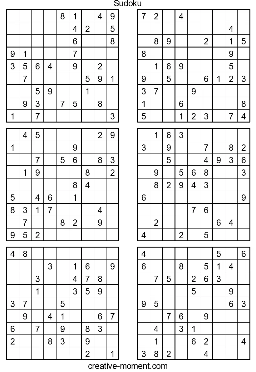 Sudoku-Herausforderungen mittlerer Schwierigkeit: Gratis PDFs zum Ausdrucken