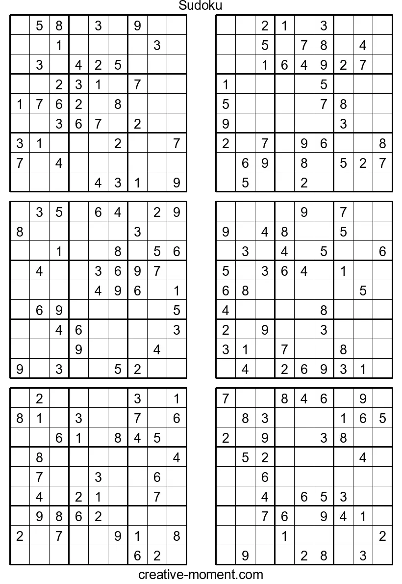 Mittelschwere Sudoku-Puzzles: Gratis ausdrucken