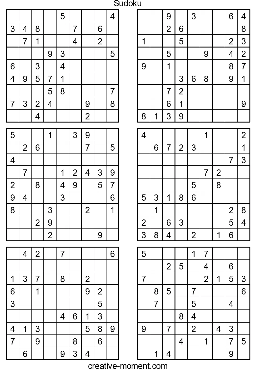 Sudoku-Puzzles mittlerer Schwierigkeit: Gratis drucken